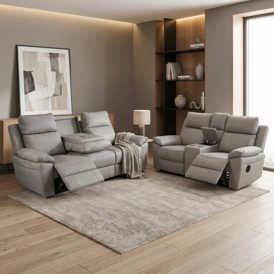 Huntington 3+2 Suit Silver Grey with console