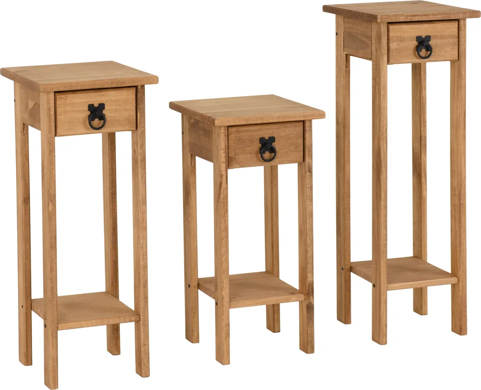 Corona Plant Stands (Set Of 3) - Distressed Waxed Pine