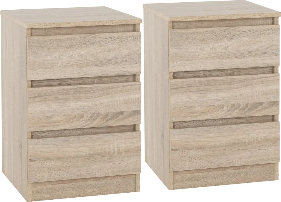 Malvern 3 Drawer Bedside (Pair) - Sonoma Oak Effect