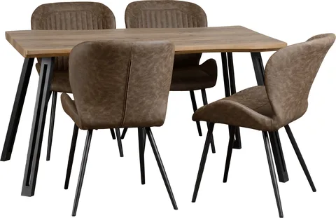 Quebec Wave Edge Dining Set - Medium Oak Effect/Black/Brown Faux Leather