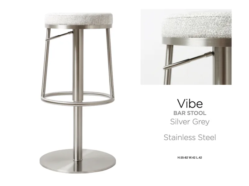 Vibe Barstool S/Steel Silver Grey