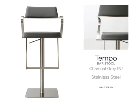 Tempo Barstool S/Steel Charcoal Grey PU