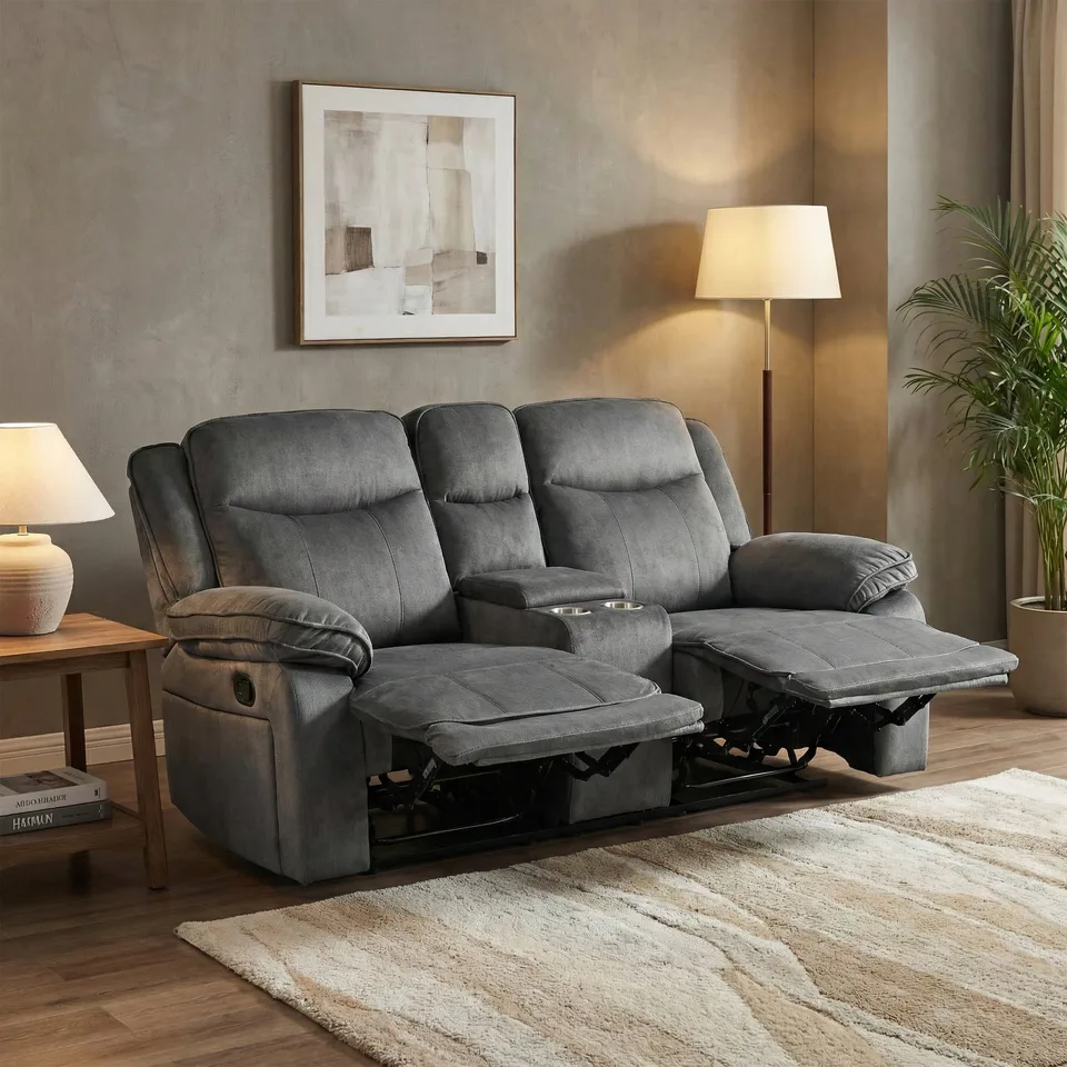 Clayton 2 Seater with Console Recliner Grey