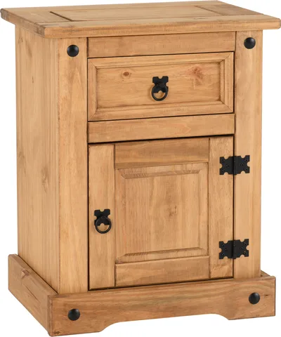 Corona 1 Drawer 1 Door Bedside - Distressed Waxed Pine
