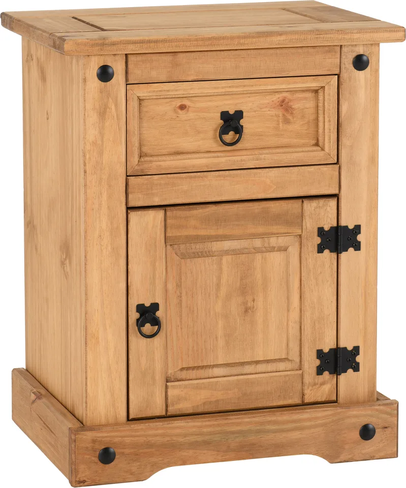 Corona 1 Drawer 1 Door Bedside - Distressed Waxed Pine