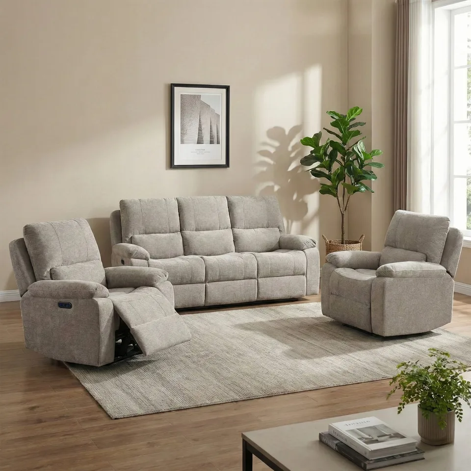 Knightsbridge Electric Reclining Suite Fossil 3+1+1