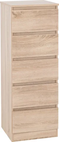 Malvern 5 Drawer Narrow Chest - Sonoma Oak Effect