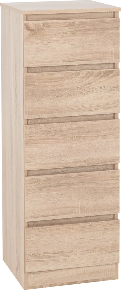 Malvern 5 Drawer Narrow Chest - Sonoma Oak Effect