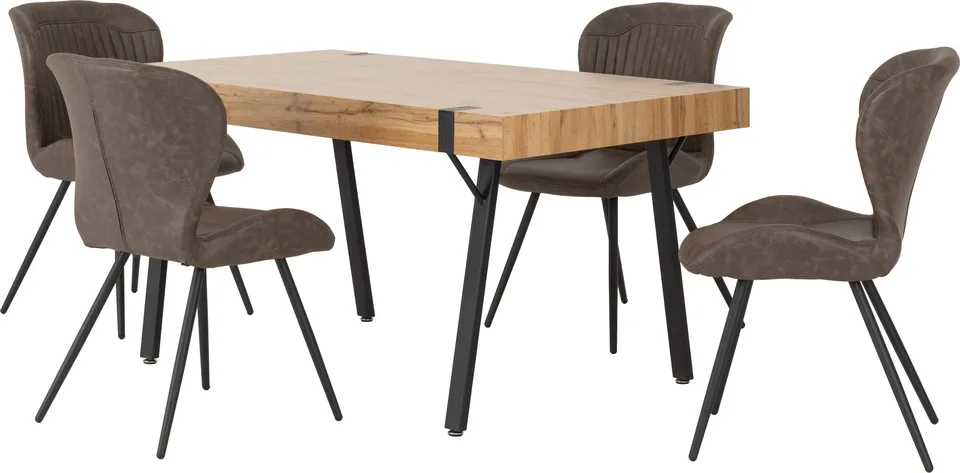 Treviso Dining Set With Quebec Chairs - Light Oak Effect/Black/Brown Faux Leather