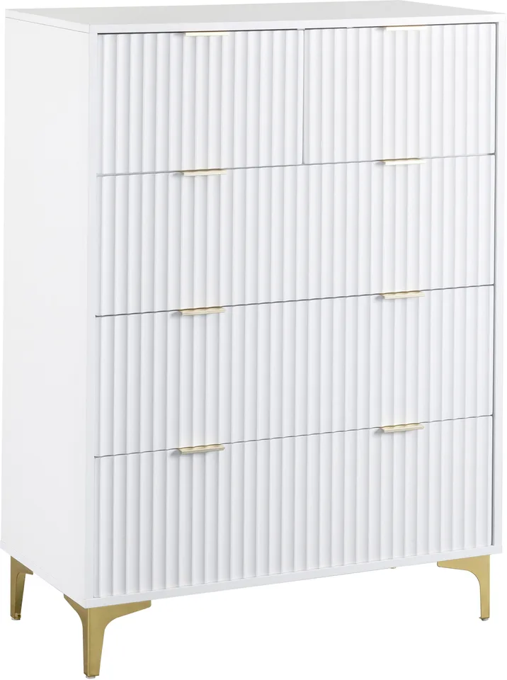 Miami 3+2 Drawer Chest - White/Gold