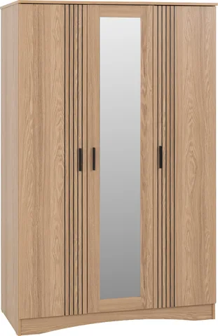 Tessa 3 Door Mirrored Wardrobe - Natural Oak Effect