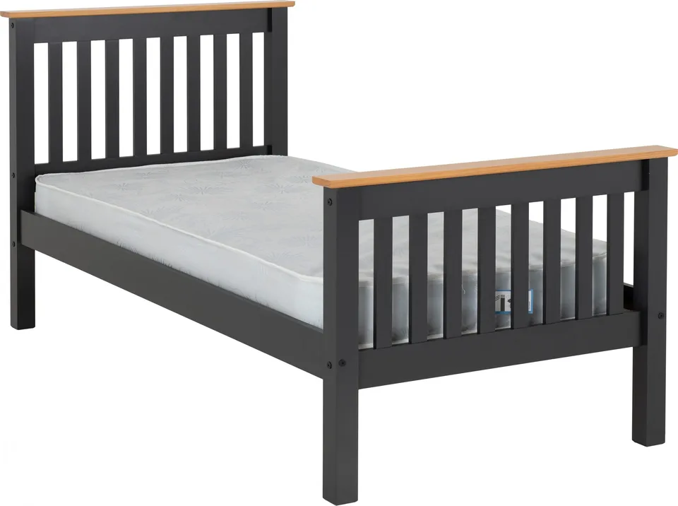 Monaco 3' Bed High Foot End - Dark Grey/Oak Effect