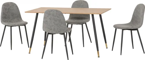 Hamilton Medium Dining Set With Athens Chairs - Medium Oak Effect/Black/Grey Faux Leather