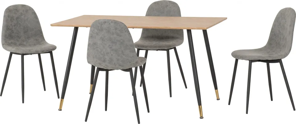 Hamilton Medium Dining Set With Athens Chairs - Medium Oak Effect/Black/Grey Faux Leather