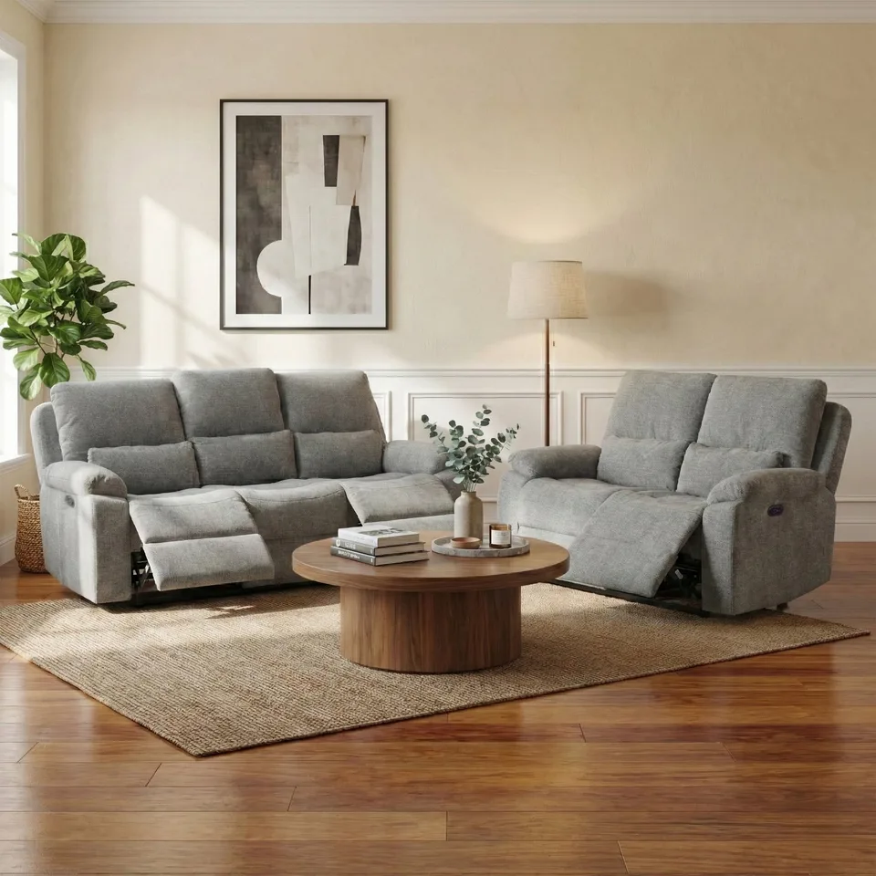 Knightsbridge Electric Reclining Suite Granite 3+2