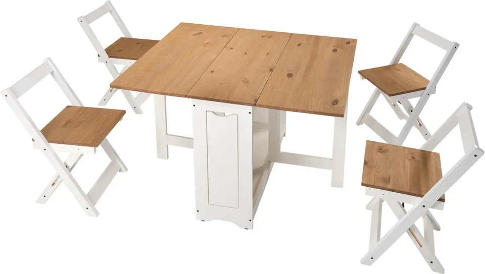 Santos Butterfly Dining Set - White/Distressed Waxed Pine