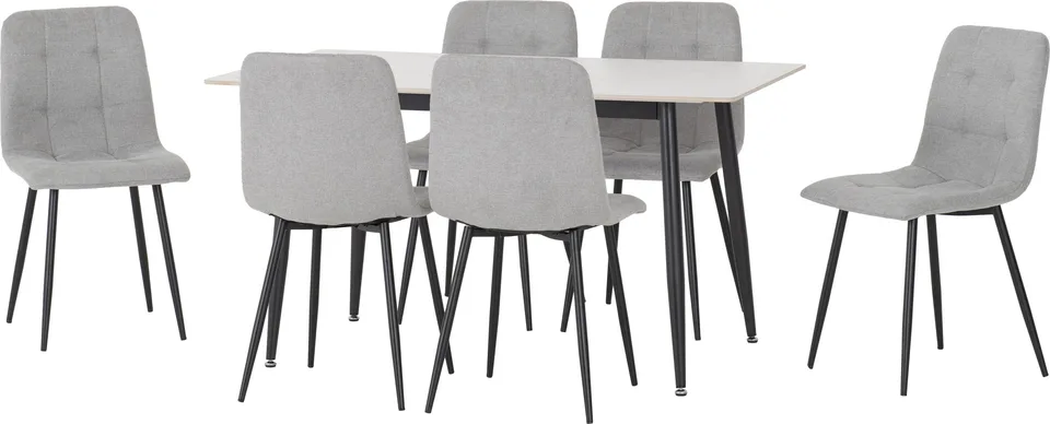 Fenton Dining Set (6 Chairs) - White Marble Stone Effect/Light Grey Fabric