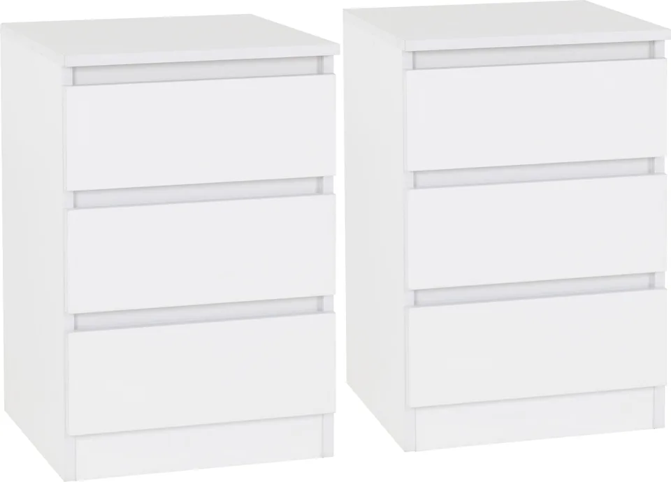 Malvern 3 Drawer Bedside (Pair) - White