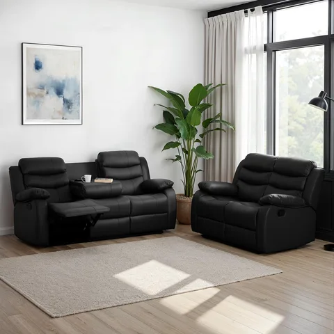 Roma 3+2 Recliner Suite - Black Faux Leather