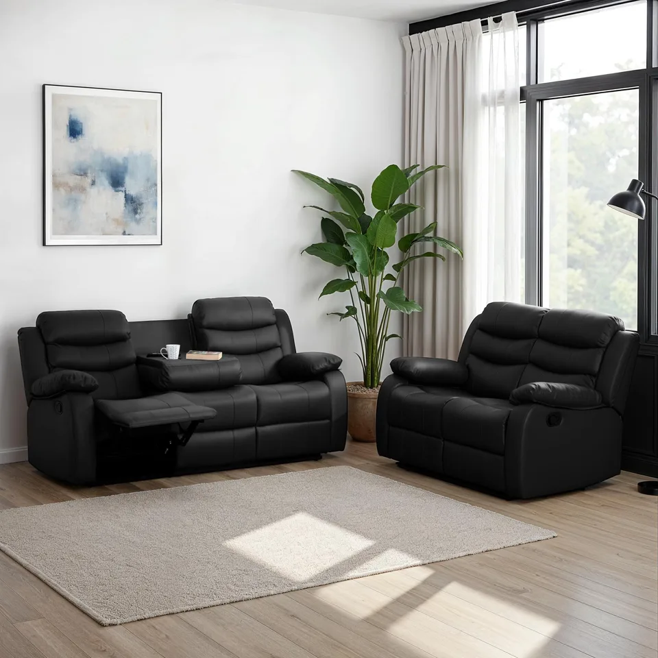 Roma 3+2 Recliner Suite - Black Faux Leather