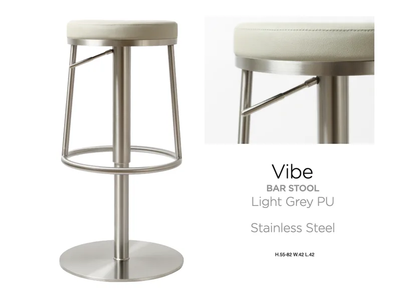 Vibe Barstool S/Steel Light Grey PU