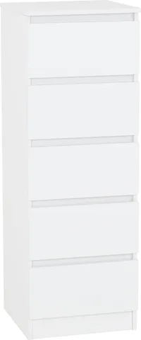 Malvern 5 Drawer Narrow Chest - White