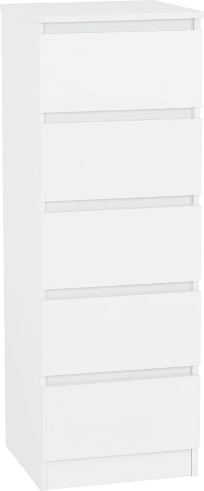 Malvern 5 Drawer Narrow Chest - White