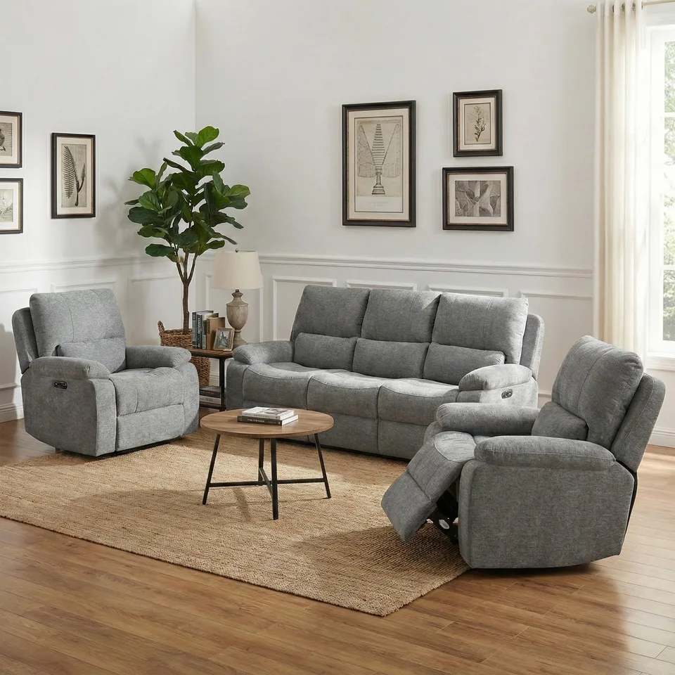 Knightsbridge Electric Reclining Suite Granite 3+1+1