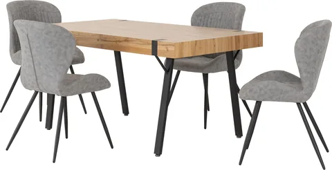 Treviso Dining Set With Quebec Chairs - Light Oak Effect/Black/Grey Faux Leather