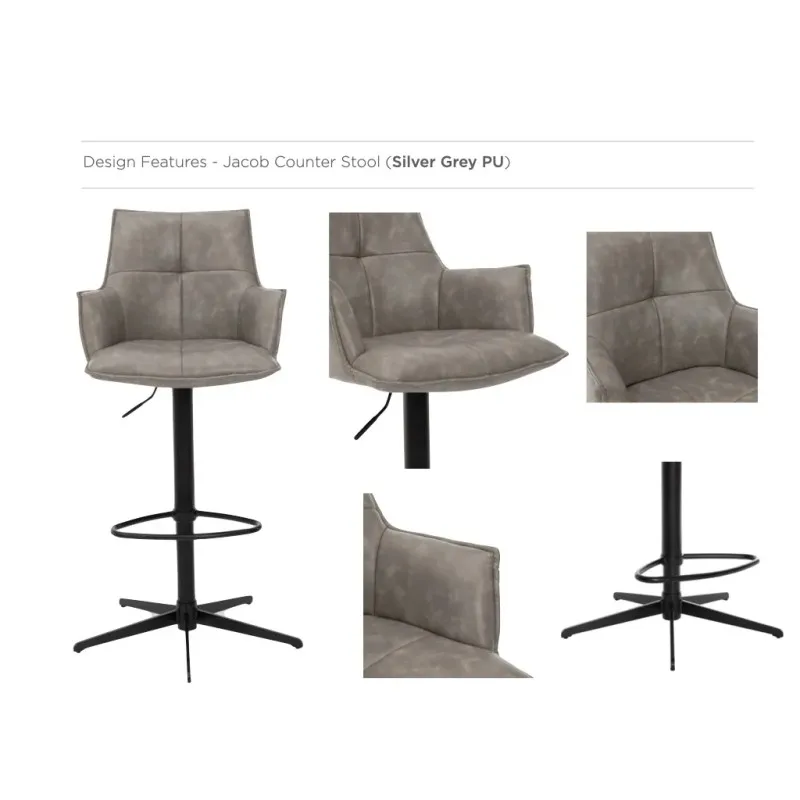 Jacob Bar Stool Silver Grey PU