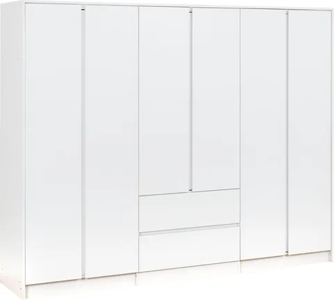Malvern 6 Door 2 Drawer Wardrobe - White