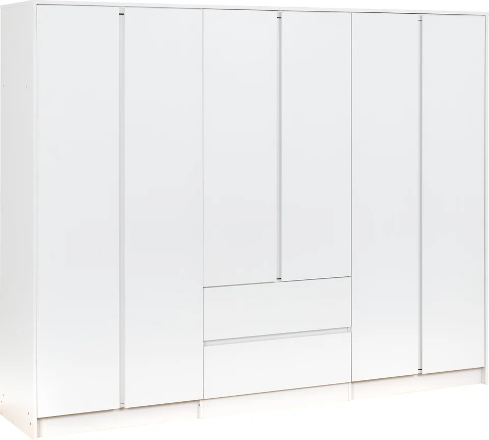 Malvern 6 Door 2 Drawer Wardrobe - White