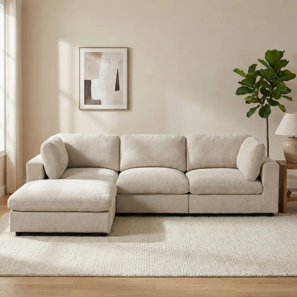 Haven Modular Suite - Biscuit (3 Seater + Stool)