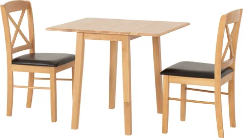 Mason Double Drop Leaf Dining Set - Oak Varnish/Brown Faux Leather