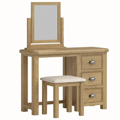 Dorchester Oak Dressing Table, Vanity Mirror & Stool