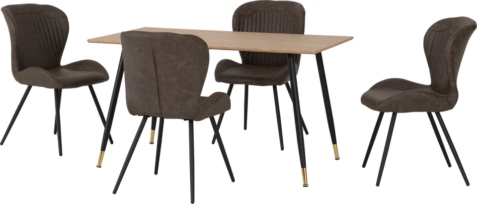 Hamilton Medium Dining Set With Quebec Chairs - Medium Oak Effect/Black/Brown Faux Leather