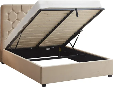 Madison Ottoman 4'6" Bed - Fawn Velvet Fabric