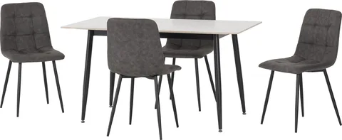 Fenton Dining Set (4 Chairs) - White Marble Stone Effect/Dark Grey Suede Fabric