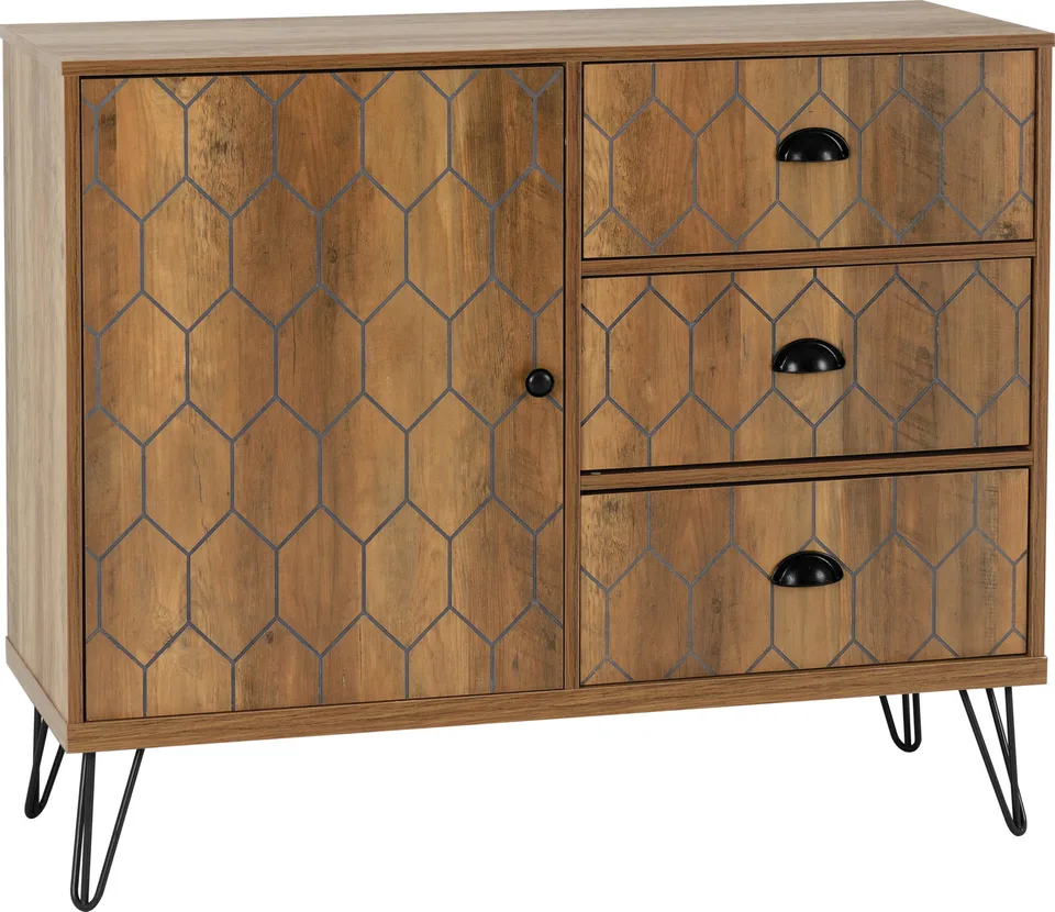 Ottawa 1 Door 3 Drawer Sideboard - Medium Oak Effect/Black