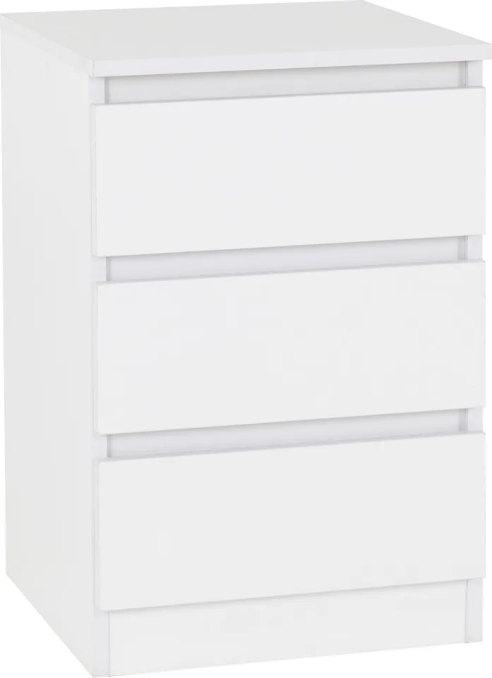 Malvern 3 Drawer Bedside - White