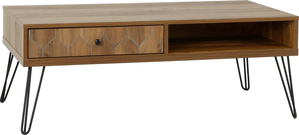 Ottawa 1 Drawer Coffee Table - Medium Oak Effect/Black