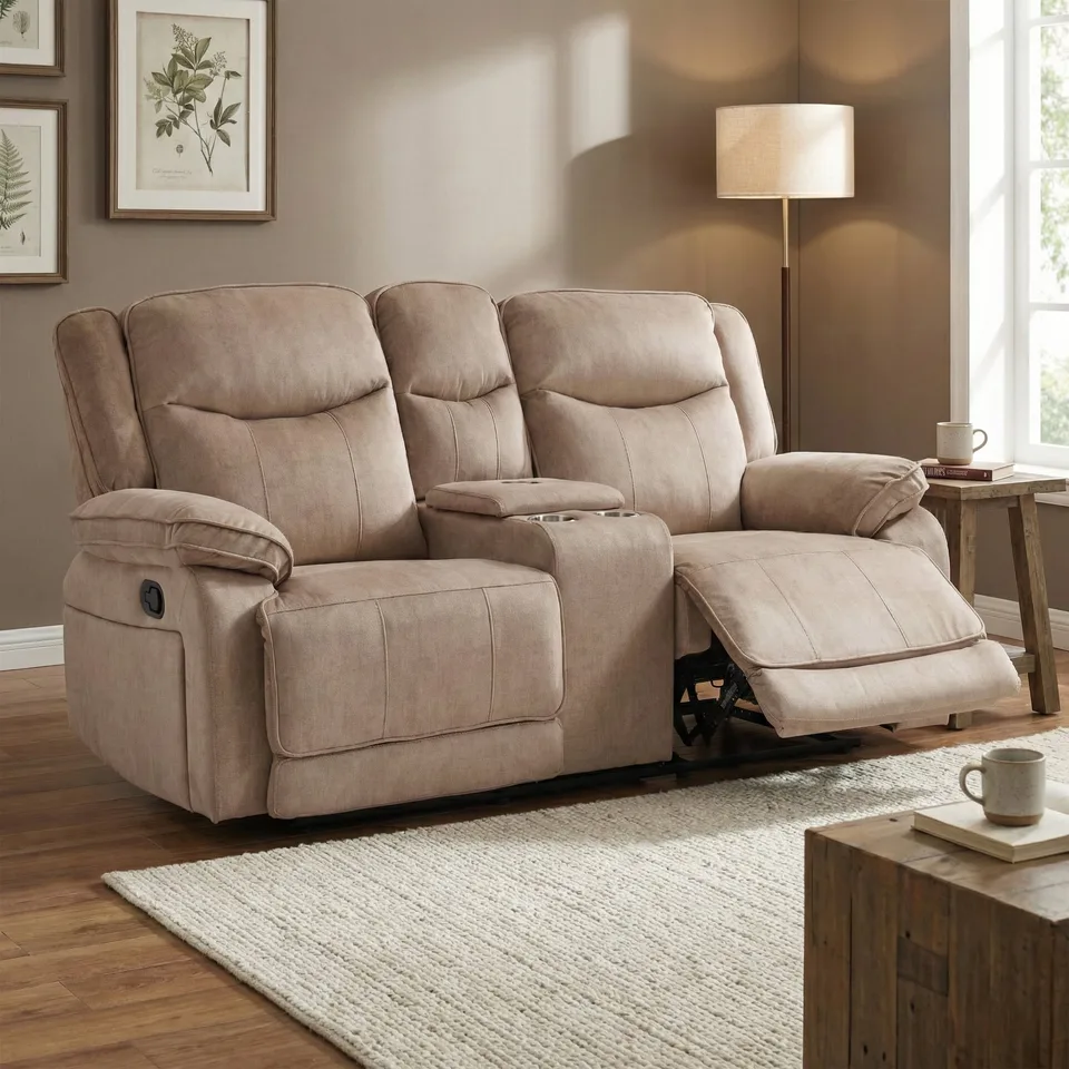 Clayton 2 Seater with Console Recliner Light Brown