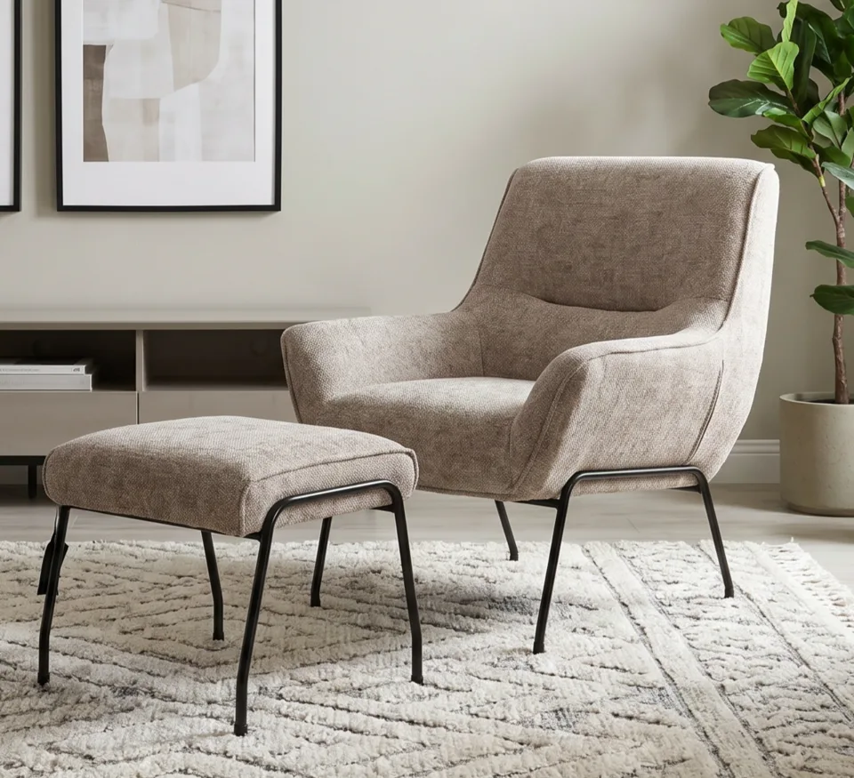 Lindo Chair + Stool - Oatmeal Fabric