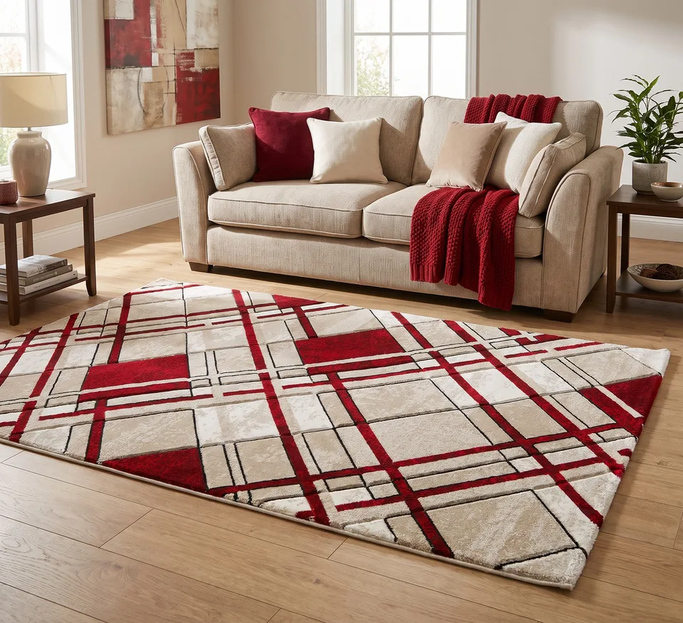 Accra Rug - 160 × 220 cm - Cream Red