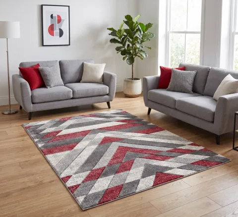 Asher Rug - 80 × 150 cm - Grey-Red