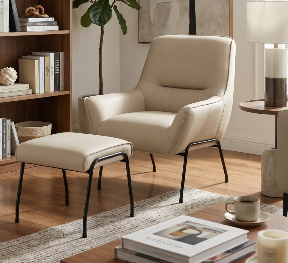 Lindo Chair + Stool - Cream Leather
