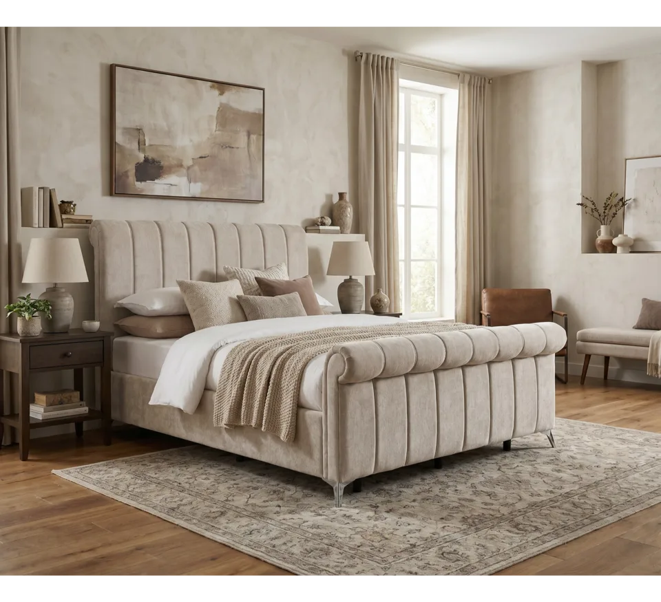 Carlow Gas Lift Bed - 4ft 6in, Beige