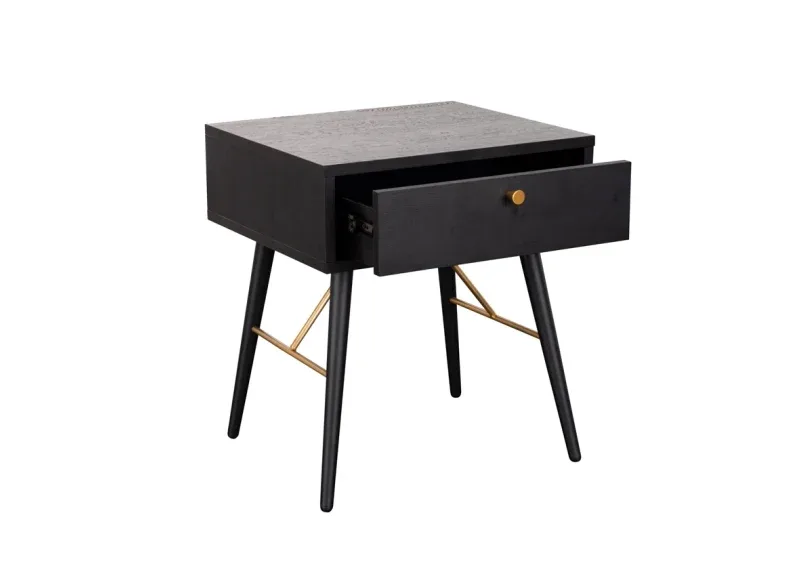 Barcelona Bedside Table 1 Drawer - Black and Copper