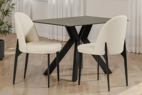 Valent Dining Chair Leather - Taupe Cream - NEW