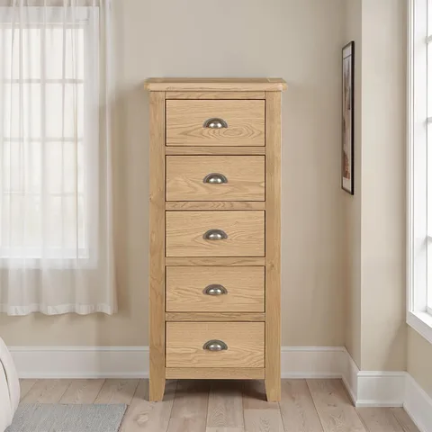Marsden Narrow Chest 5 Drawer - Natural Oak